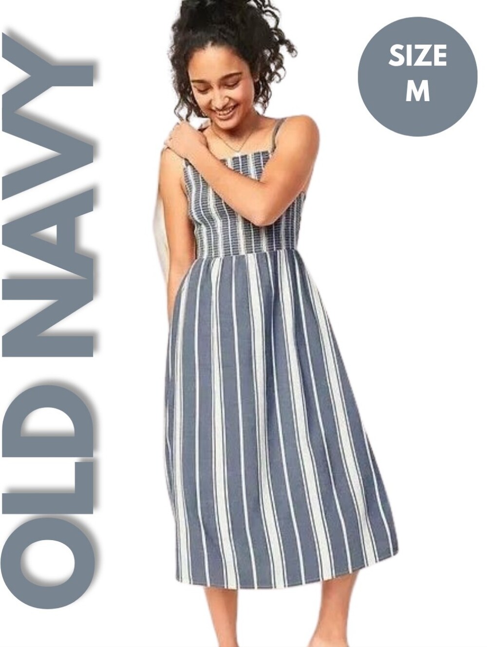 Old Navy Striped Smock Fit and Flare Cami Midi Dress Size M